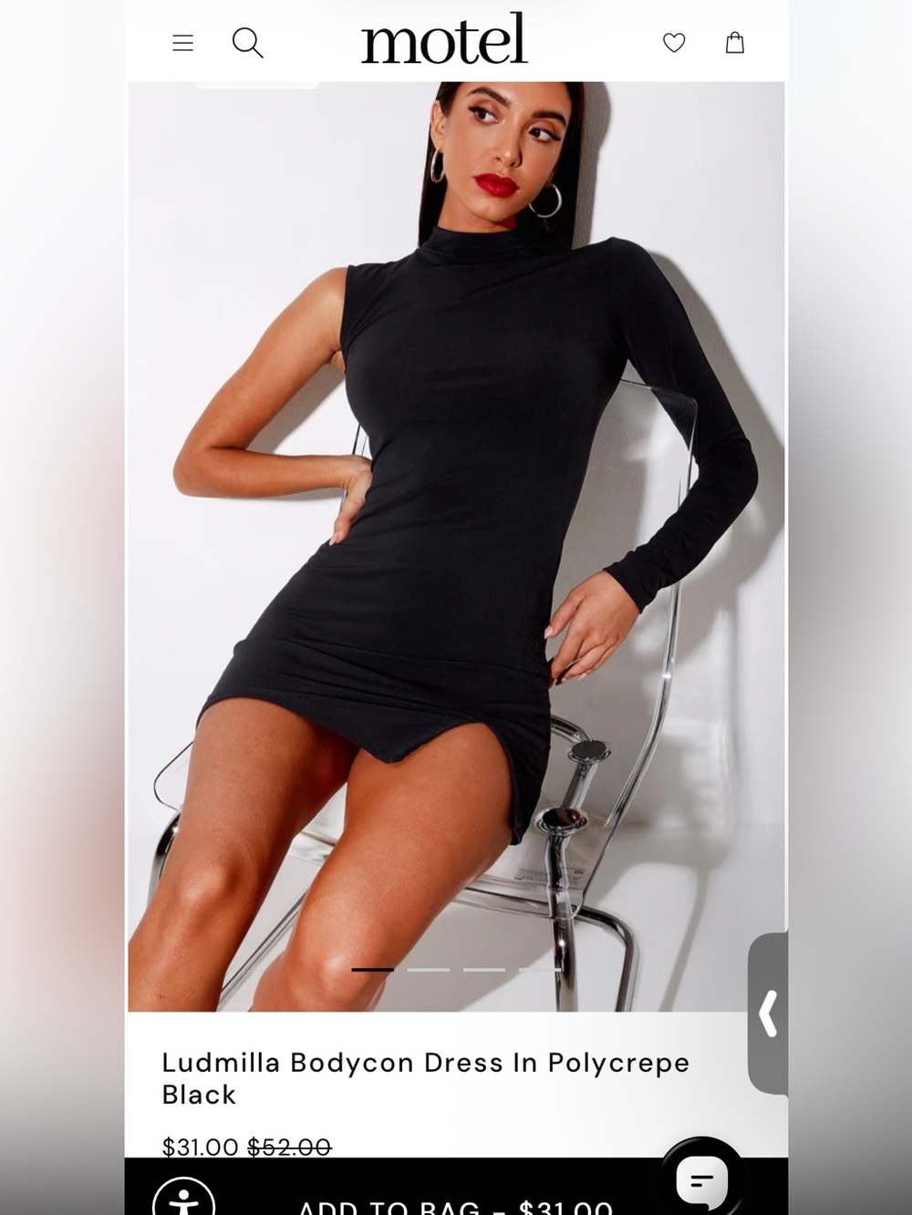 Motel Ludmilla Bodycon Dress In Polycrepe Black Size S